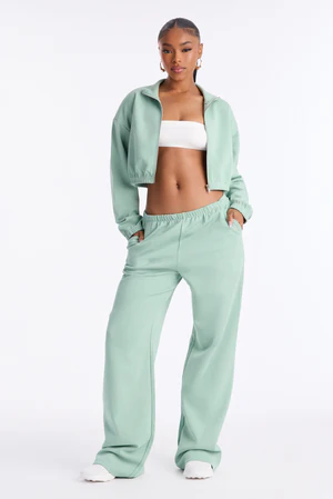 Audrina Funnel Neck Cropped Bomber Pant Set - Sage