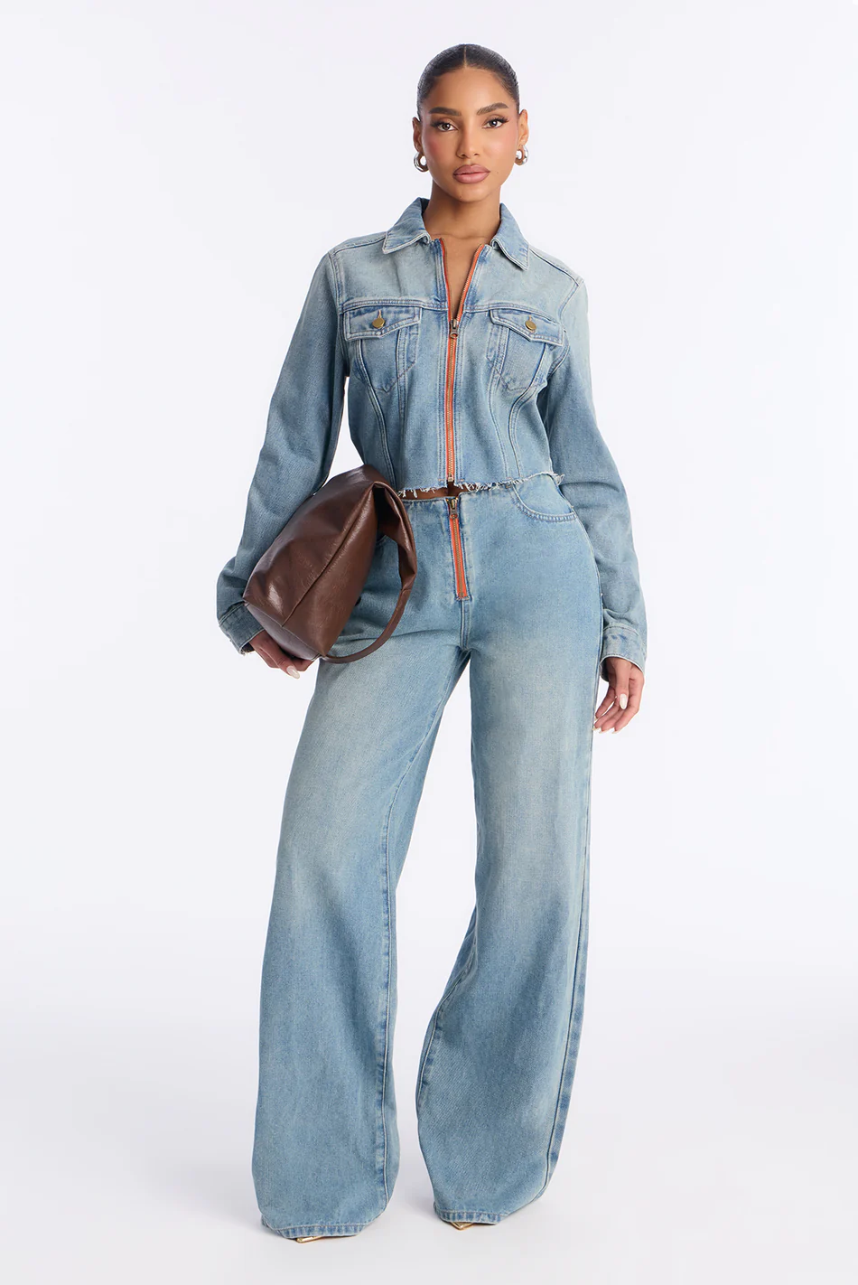Tamara Washed Denim Jacket Pant Set - Medium Wash
