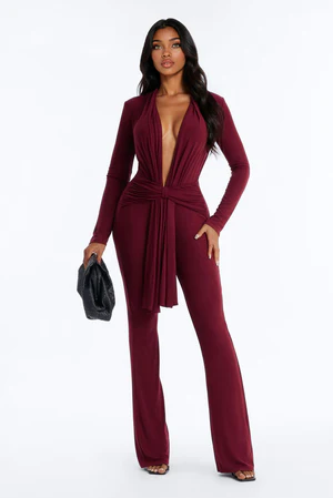 Addison Long Sleeve Jumpsuit - Wine