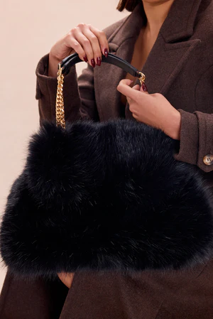 Zaria Faux Fur Shoulder Bag - Black